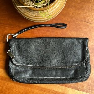 Talbots black leather clutch/wristlet bag w/zipper and magnetic fold over.